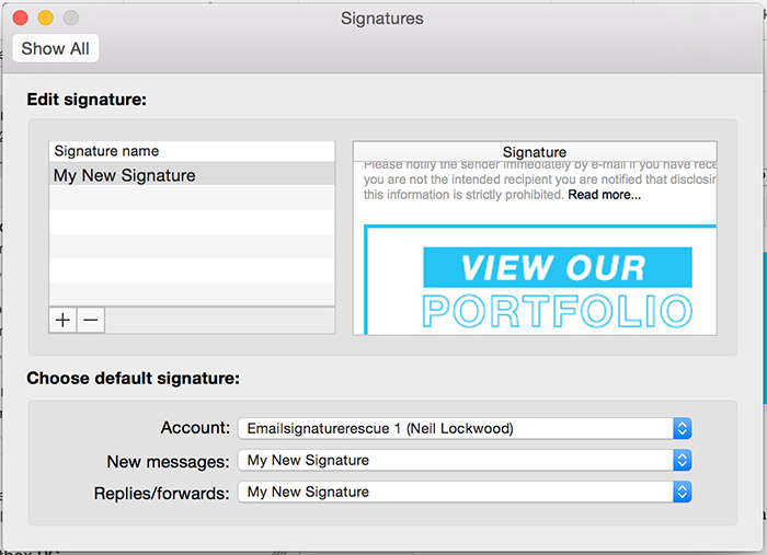 Signature in outlook for mac 2016